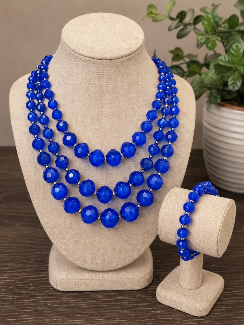 Ashley Cooper Cobalt Blue Multi Strand Beaded Necklace Bracelet Set NWT